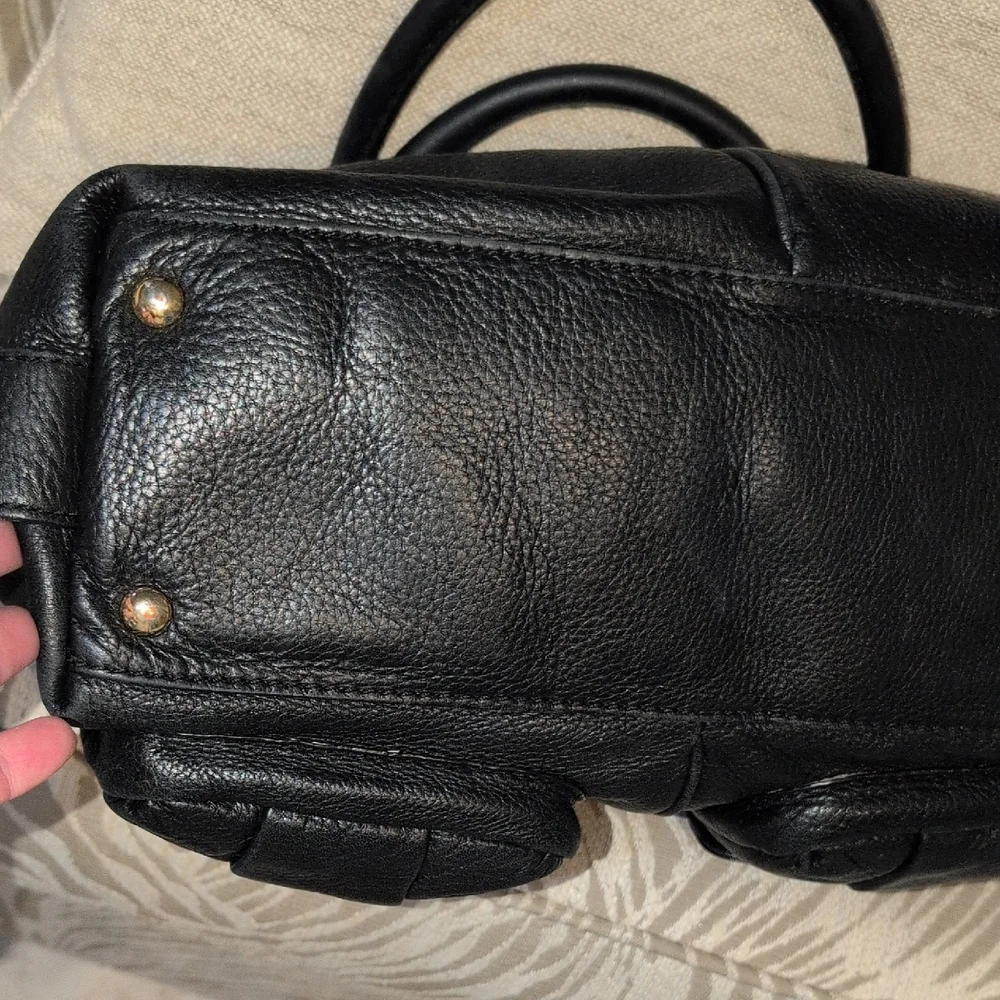 Michael Kors Black Leather Satchel with Gold Accents